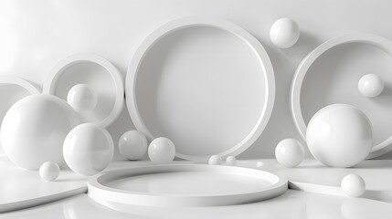 Canvas Print - Minimalist White Geometric Composition with Spheres and Circles