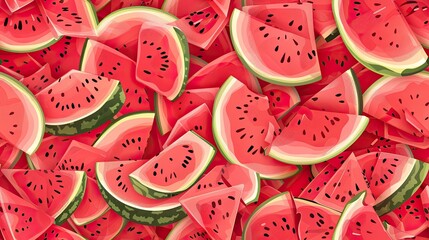 Wall Mural - A pattern of pink watermelon slices