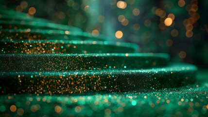 Wall Mural - Shiny Green Glitter Stage with Vibrant Bokeh Background