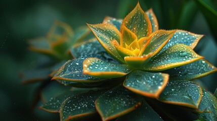 Wall Mural - Succulent plant with water drops growing in the garden