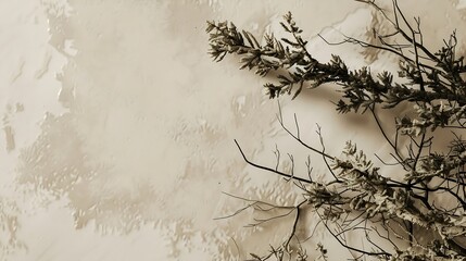 Aufkleber - Abstract north nature scene with a composition of lichen pine branches and dry snags Beige background for cosmetics beauty product branding identity and packaging Copy space : Generative AI