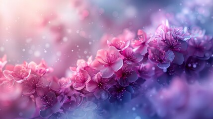 Wall Mural - Spring flowers blooming with soft focus and bokeh light background in pink and purple colors