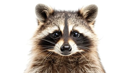 Poster - Portrait of a cute funny raccoon closeup isolated on a white background : Generative AI