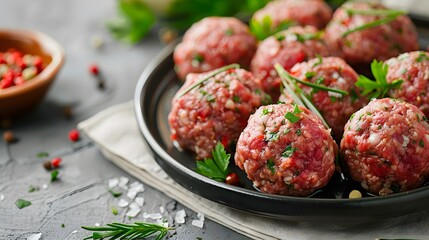 Wall Mural - Freshly Prepared Meatballs Ready for Cooking