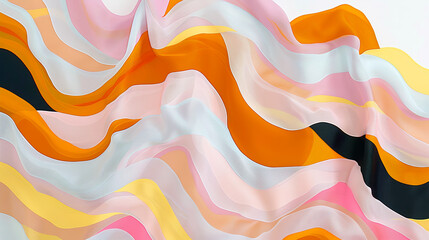 Poster - A colorful striped fabric with a black stripe. The colors are orange, pink, white, and black