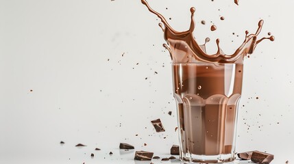 Poster - Glass of Chocolate drinks with splash isolated on white background : Generative AI