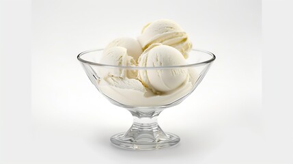 Poster - Glass dessert bowl with tasty vanilla ice cream isolated on white : Generative AI