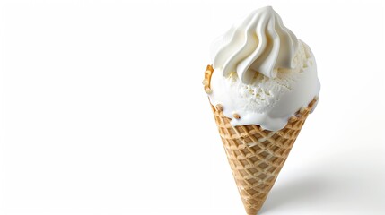 Poster - Vanilla soft ice cream in waffle cone isolated on white background with clipping path : Generative AI