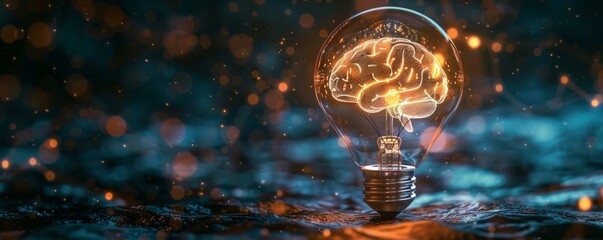 Wall Mural - Light bulb with glowing brain representing new ideas and inspiration