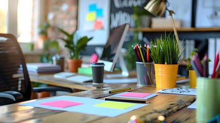 Poster - vibrant creative workspace with brainstorming tools and colorful stationery
