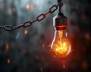 Canvas Print - Glowing Light Bulb Breaking Free From Chains Symbolizing Innovative Ideas and Creativity