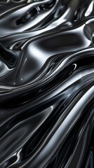 Wall Mural - Dark and shiny liquid surface forming abstract wavy shapes