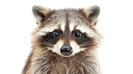 Poster - Portrait of a cute funny raccoon closeup isolated on a white background : Generative AI