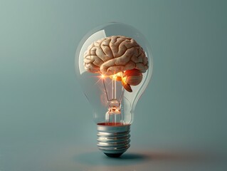 Poster - Glowing Brain Inside Light Bulb Symbolizing Creative Thinking and Innovative Ideas