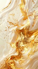 Wall Mural - Abstract liquid gold paint flowing and mixing with white substance