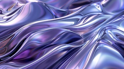 Wall Mural - Abstract 3d background with wavy liquid chrome surface reflecting light