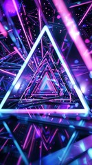 Wall Mural - Neon triangles forming futuristic tunnel background