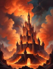 burning castle painting