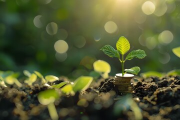 Seedling Growing on a Pile of Coins