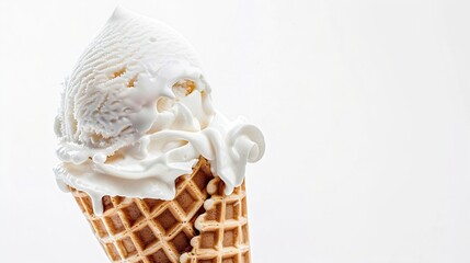 Poster - Vanilla soft ice cream in waffle cone isolated on white background with clipping path : Generative AI