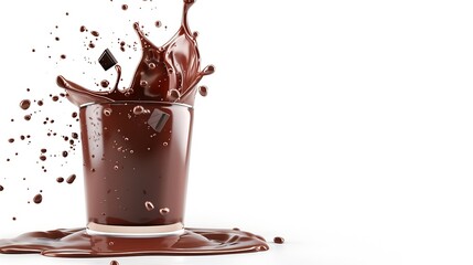 Poster - Glass of Chocolate drinks with splash isolated on white background : Generative AI
