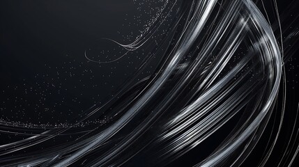 Aufkleber - This is a background image with silver streamlines drawn with a brush on a black background : Generative AI