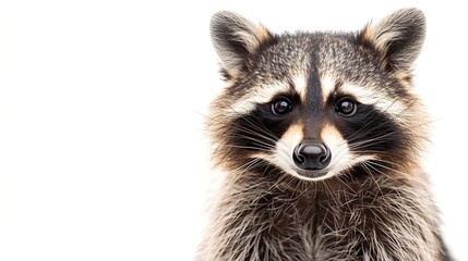 Poster - Portrait of a cute funny raccoon closeup isolated on a white background : Generative AI