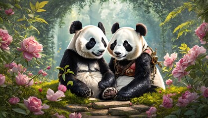 Wall Mural - panda eating bamboo