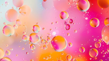 Poster - Top view movement of oil bubbles in the liquid Oil surface multicolored background Fantastic structure of colorful bubbles Colorful artistic image of oil drop floating on the water : Generative AI