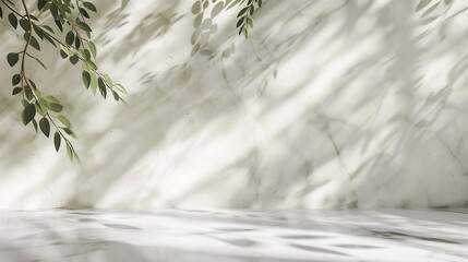 Aufkleber - Minimalistic light background with blurred foliage shadow on a light wall Beautiful background for presentation with with marble floor : Generative AI