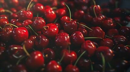 Poster - Red cherries are small juicy fruits with a vibrant red hue Bursting with sweet flavor theyre a summertime favorite perfect for snacking straight from the tree or adding a pop of color  : Generative AI