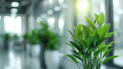 Poster - A plant is in a white pot in a room with a window. The plant is green and is the main focus of the image
