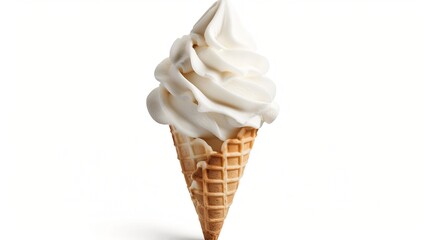 Poster - Vanilla soft ice cream in waffle cone isolated on white background with clipping path : Generative AI