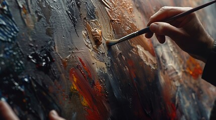 Poster - hand of artist with brush painting picture art creativity artistic and artwork painting concept : Generative AI