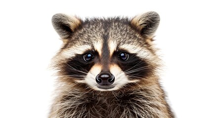 Poster - Portrait of a cute funny raccoon closeup isolated on a white background : Generative AI