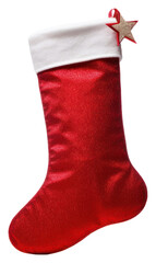 Sticker - PNG Christmas stocking gift red white background.