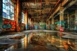 © Serhii - Urban Decay Graffiti: Vandalized Paints in Abandoned Factory Building Interior