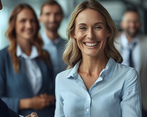 Wall Mural - Smiling Executives Celebrating Strategic Business Partnership and Success