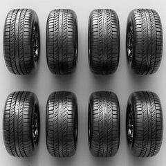 four tires on a gray background

