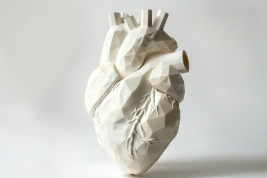 A stunning heart-shaped sculpture composed of intricate 3D geometric shapes, set against a pristine white background. The perfect blend of art and mathematics.