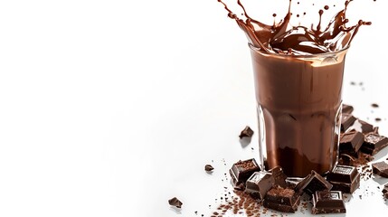 Poster - Glass of Chocolate drinks with splash isolated on white background : Generative AI