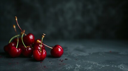Poster - Red cherries are small juicy fruits with a vibrant red hue Bursting with sweet flavor theyre a summertime favorite perfect for snacking straight from the tree or adding a pop of color  : Generative AI