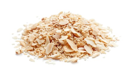Poster - Heap of raw almond flakes isolated on white background Focus Stacking : Generative AI