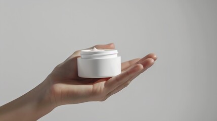 Poster - Take the skin care product face cream in hand open the cover and apply the white cream with fingers : Generative AI