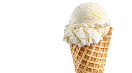 Poster - Vanilla soft ice cream in waffle cone isolated on white background with clipping path : Generative AI