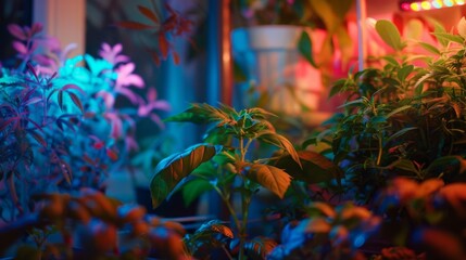 Poster - Plants growing in an indoor environment under artificial light.