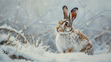 Wall Mural - rabbit in the snow