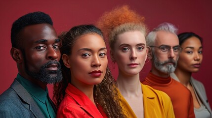 Poster - portrait of people, each standing out with different colors and styles, the professional lighting highlighting their features against a clean background