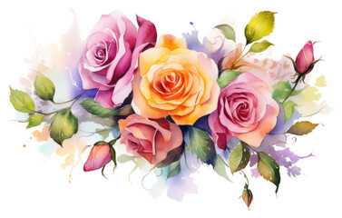 Wall Mural - PNG Colorful roses painting pattern flower.