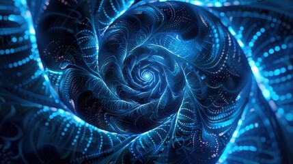 Poster - Digital fractal art piece featuring a complex, symmetrical pattern with a central tunnel-like structure, surrounded by swirling, intricate designs
